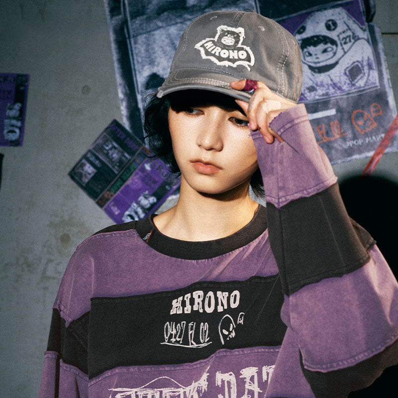 HIRONO After Dark Bat Patchwork Striped Long Sleeve T-Shirt