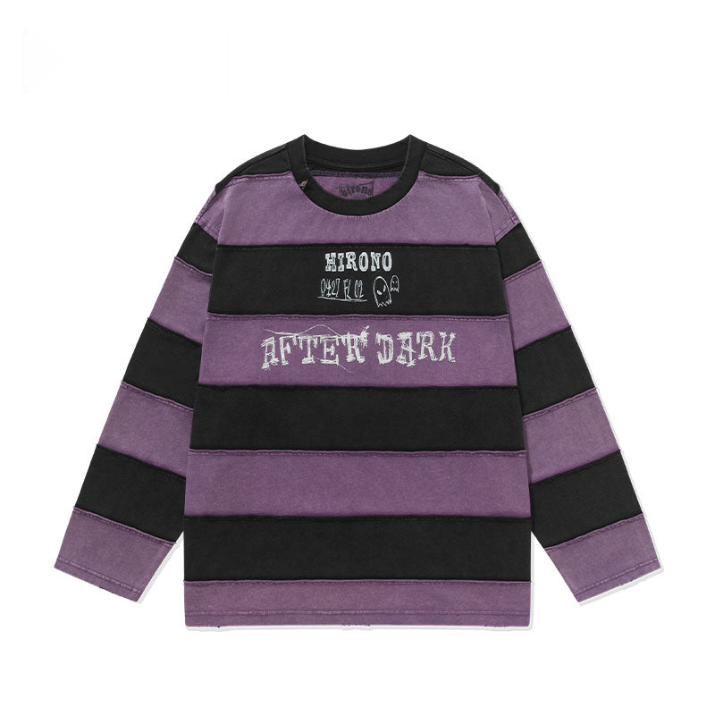 HIRONO After Dark Bat Patchwork Striped Long Sleeve T-Shirt