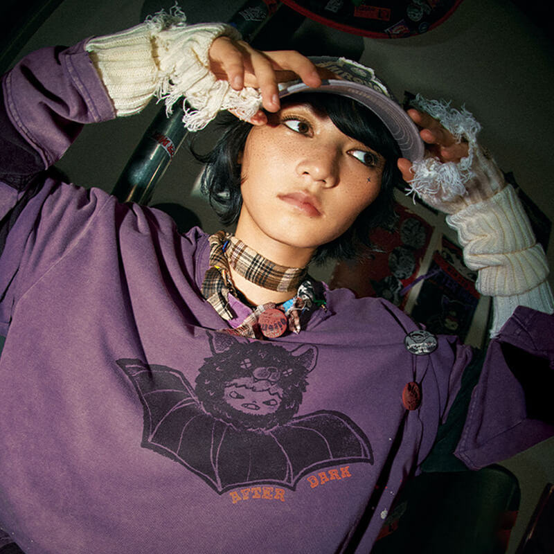 HIRONO After Dark Bat Washed Purple T-Shirt