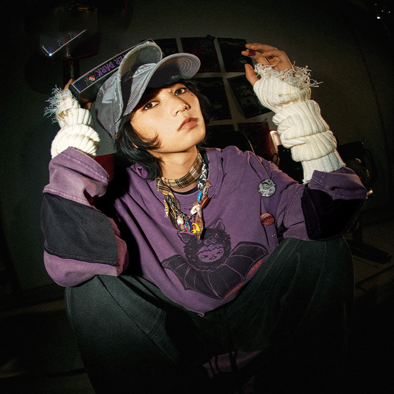 HIRONO After Dark Bat Washed Purple T-Shirt