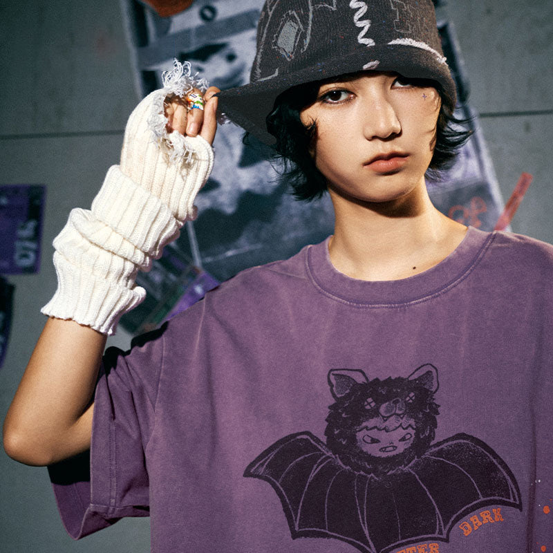 HIRONO After Dark Bat Washed Purple T-Shirt