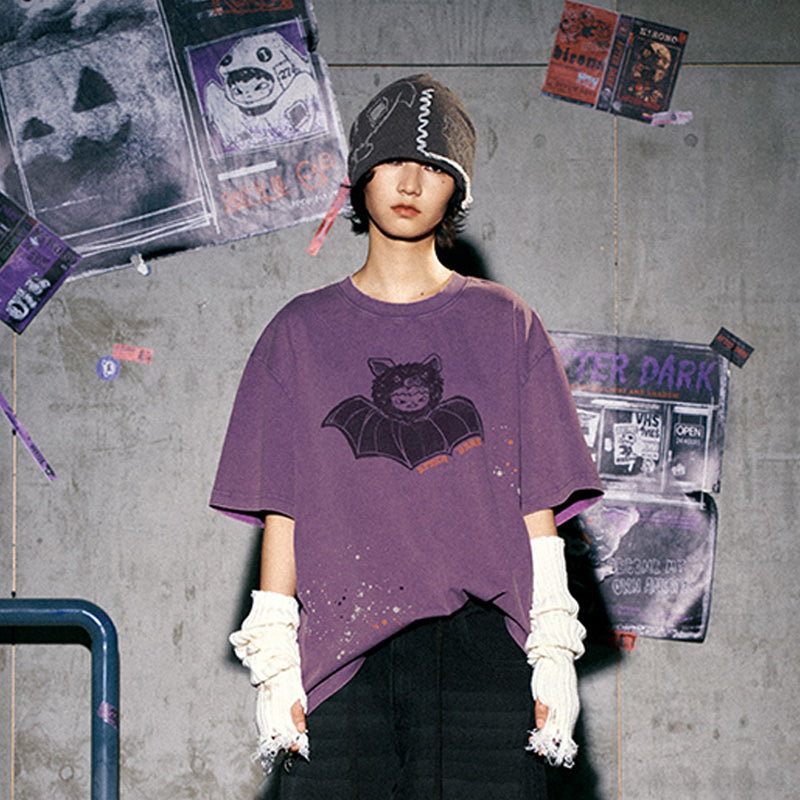 HIRONO After Dark Bat Washed Purple T-Shirt