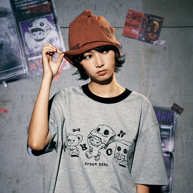 HIRONO After Dark Mischievous Bear Gray T-Shirt