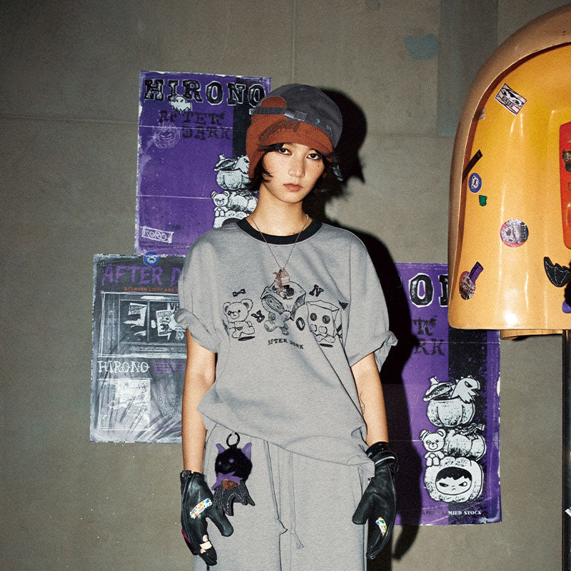 HIRONO After Dark Mischievous Bear Gray T-Shirt
