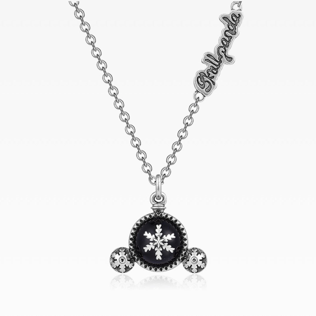 SKULLPANDA Unfading LIGHT Black Agate Snowflake Necklace details