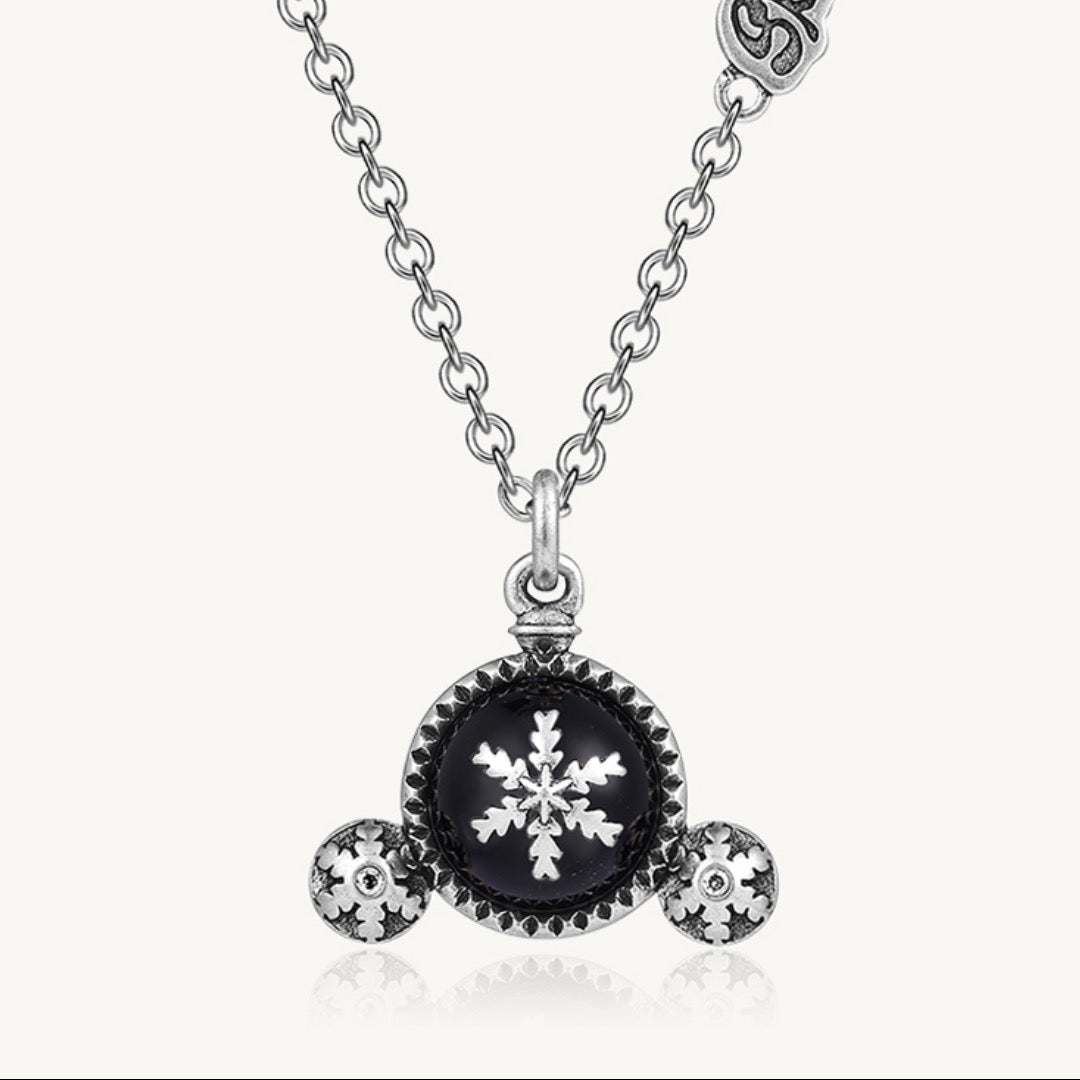 SKULLPANDA Unfading LIGHT Black Agate Snowflake Necklace details