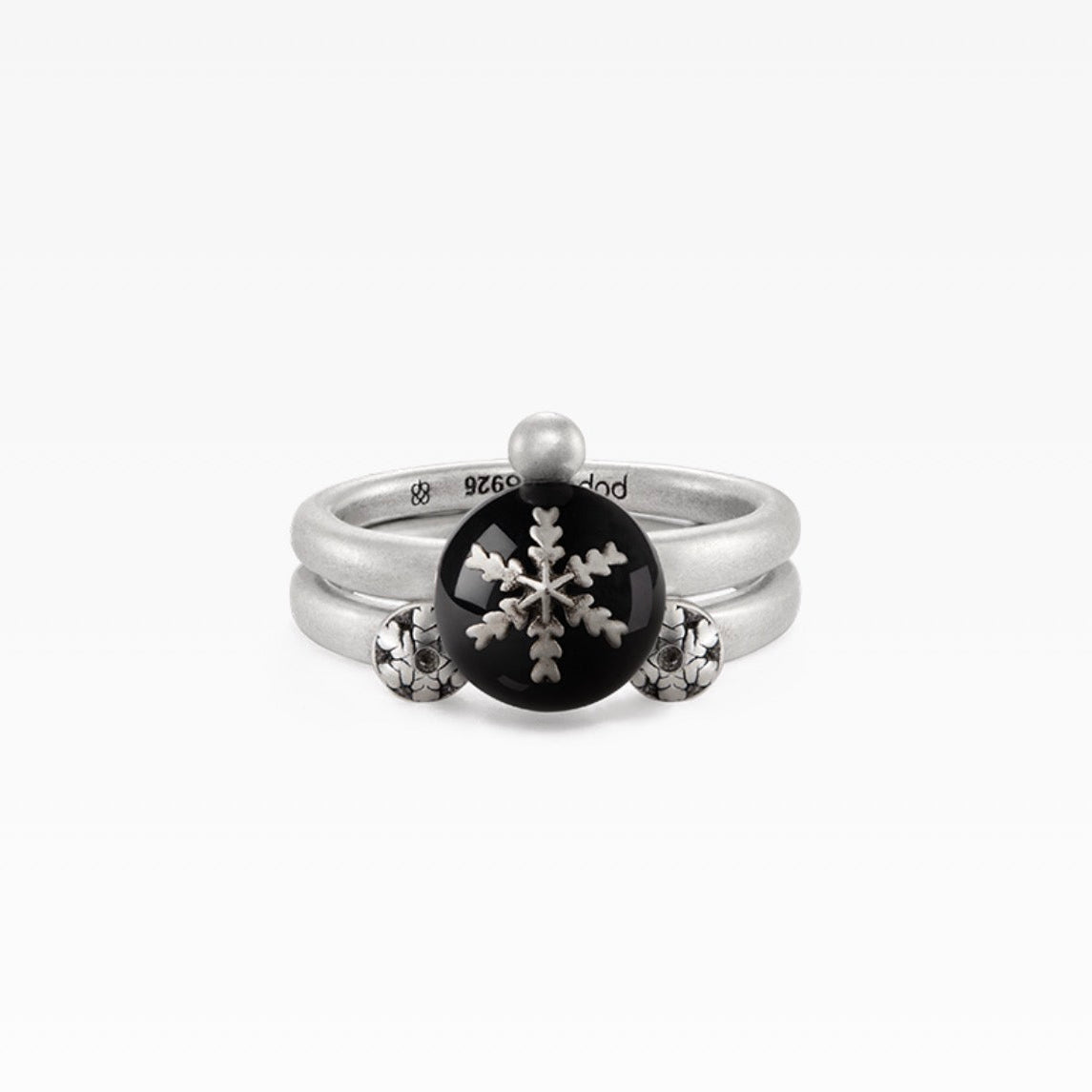 SKULLPANDA Unfading LIGHT Black Agate Snowflake Ring
