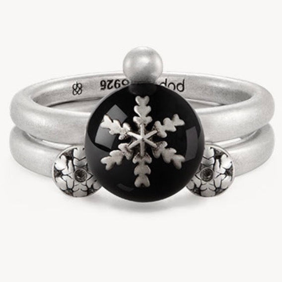 SKULLPANDA Unfading LIGHT Black Agate Snowflake Ring