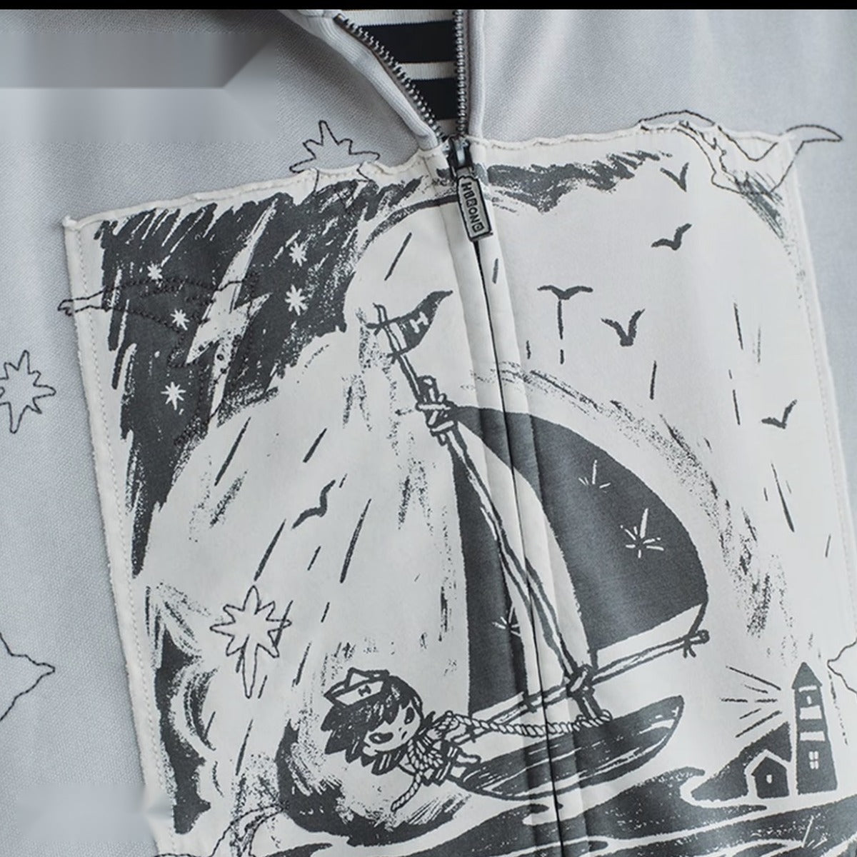 Hirono Living Wild “Song of the Sea” Patchwork Zip-Up Hoodie