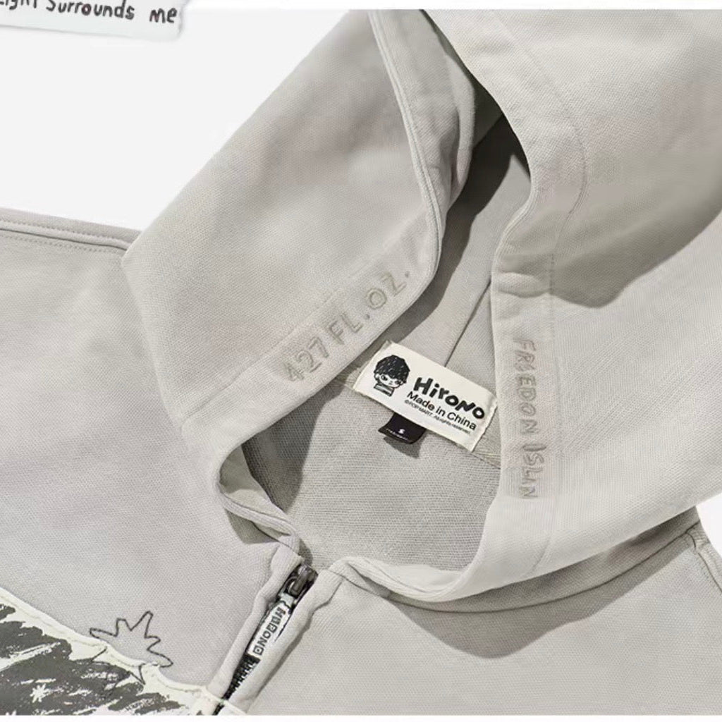 Hirono Living Wild “Song of the Sea” Patchwork Zip-Up Hoodie
