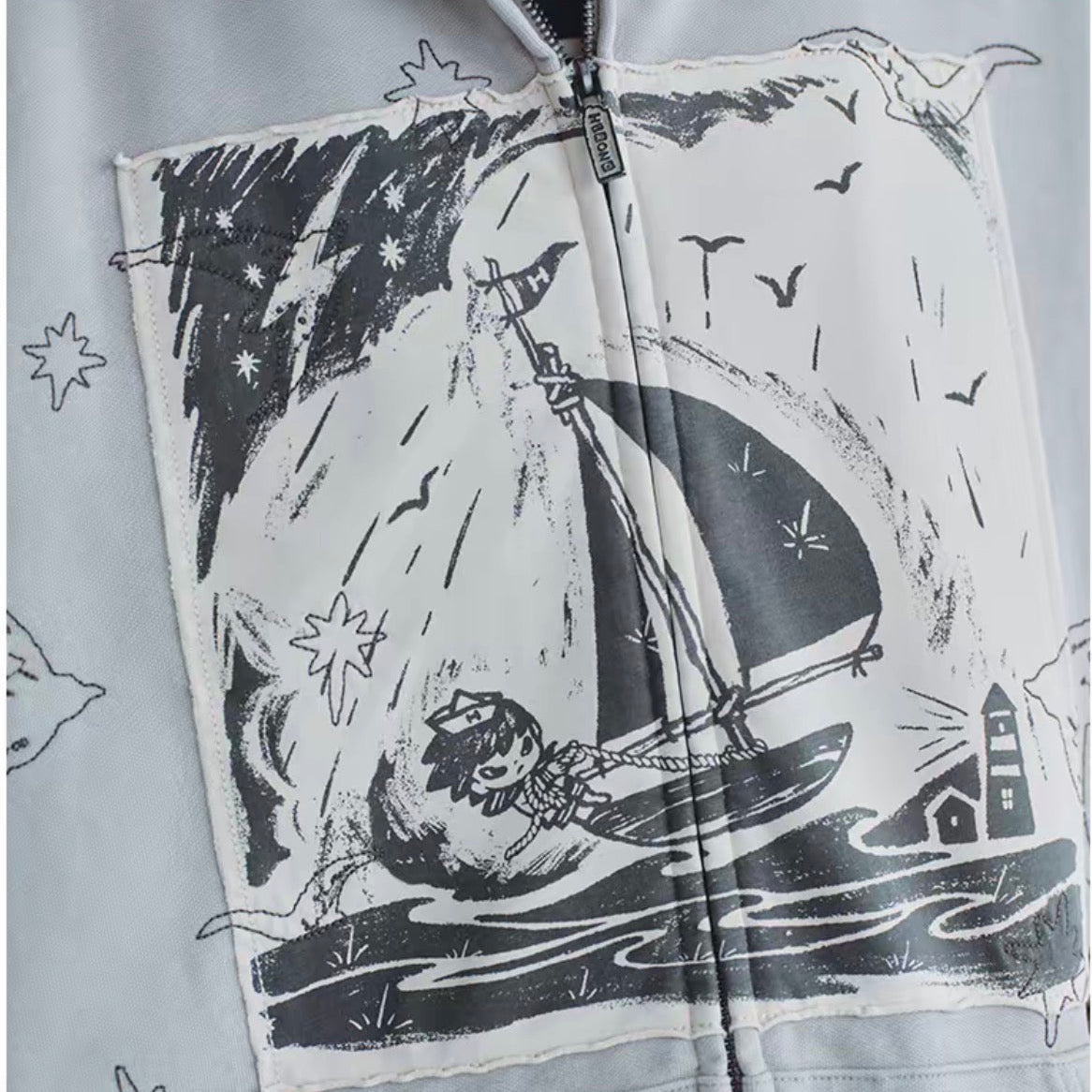 Hirono Living Wild “Song of the Sea” Patchwork Zip-Up Hoodie
