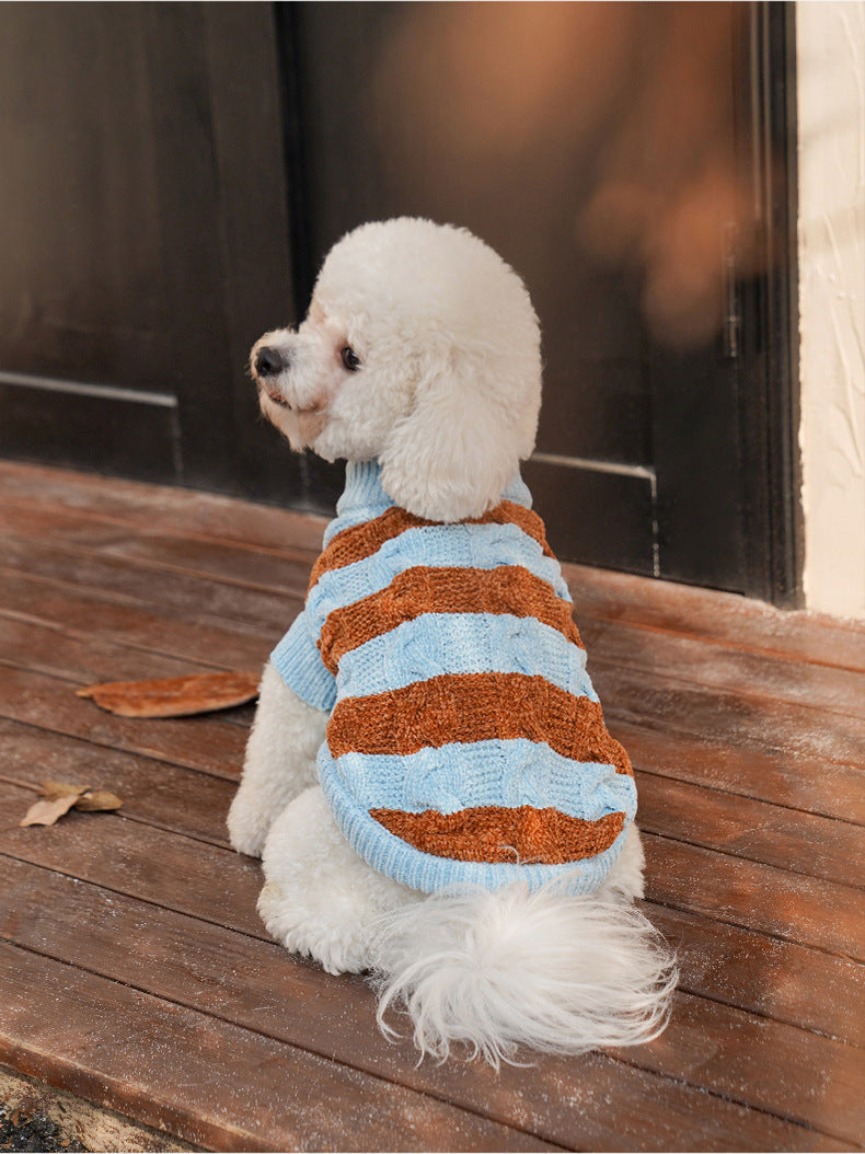 Zeze pet Cozy Chenille Striped Retro Pet Sweater for Small Dogs and Cats