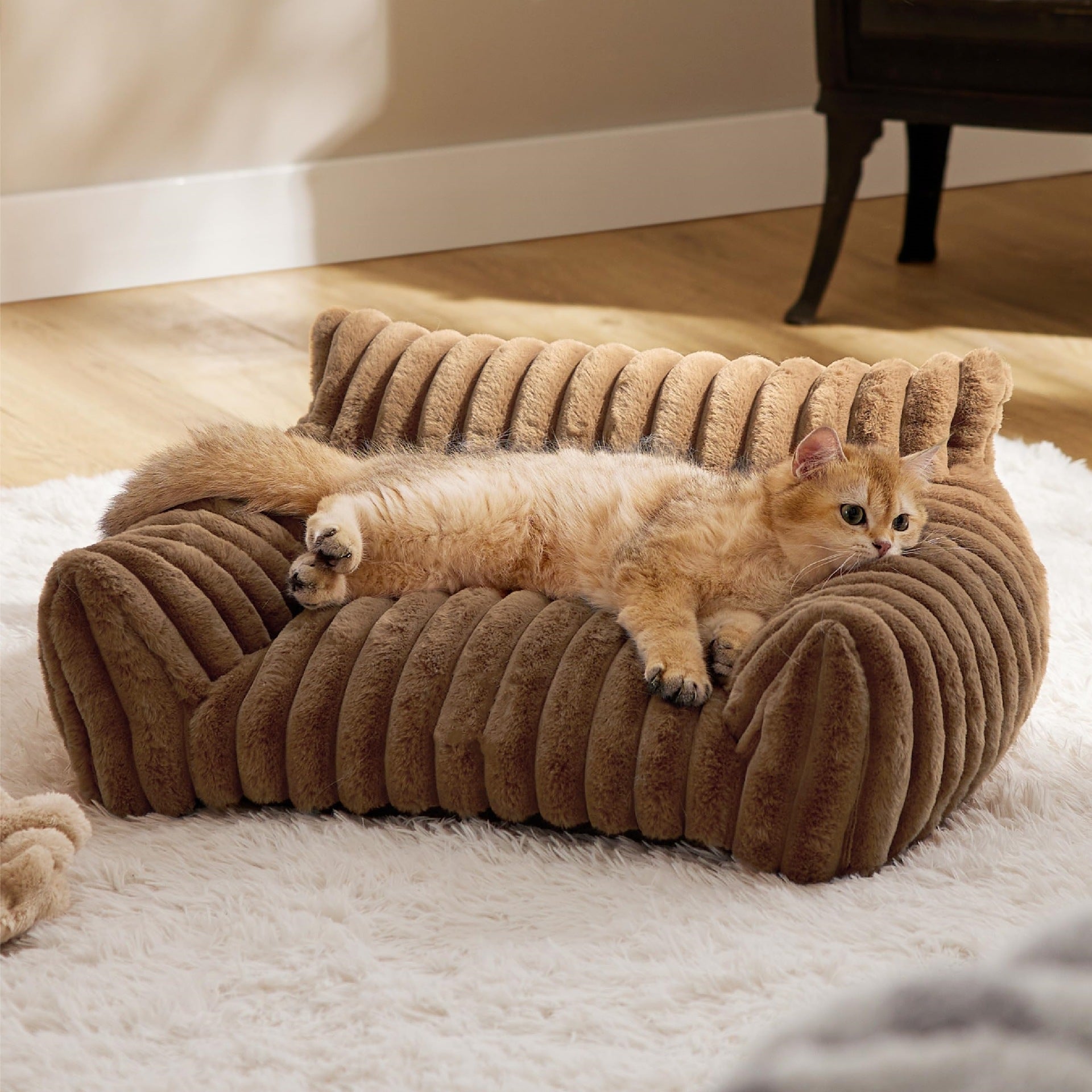 Fluffy Cat Sofa with Premium Soft Corduroy Fleece