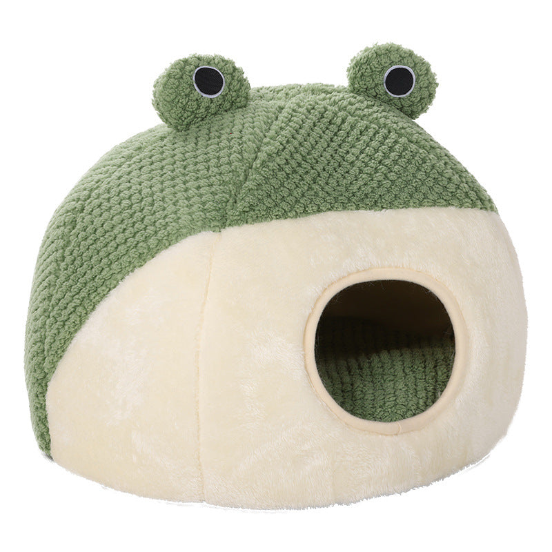 Indoor Cat Beds, Green Frog Nest Pet Bed Frog Series Removable Nest Comfortable Warm Winter Bed, Machine Washable, Ultra Soft Plush Cushion R-B03 - ri-son