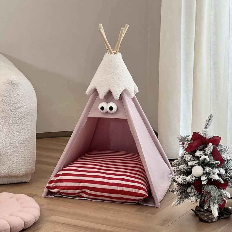 A Cozy Haven: Christmas Tri-column Cat & Dog Canvas Tents& Beds