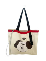 Cute repair dog contrasting color tote bag