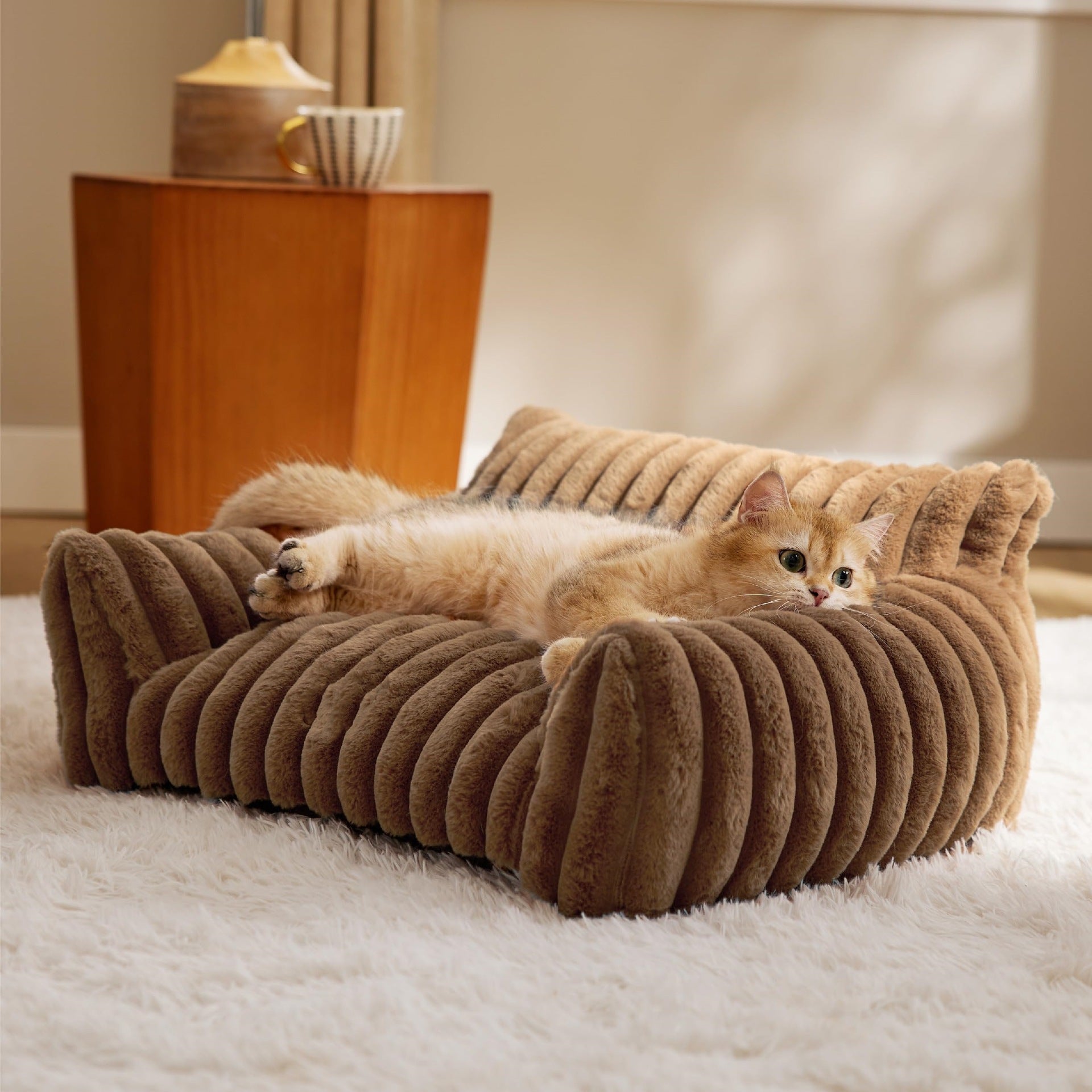 Fluffy Cat Sofa with Premium Soft Corduroy Fleece