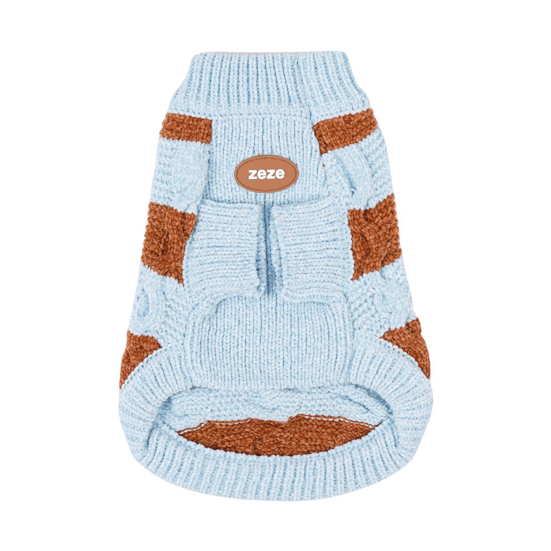 Zeze pet Cozy Chenille Striped Retro Pet Sweater for Small Dogs and Cats