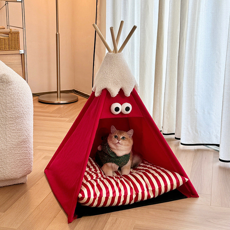 A Cozy Haven: Christmas Tri-column Cat & Dog Canvas Tents& Beds