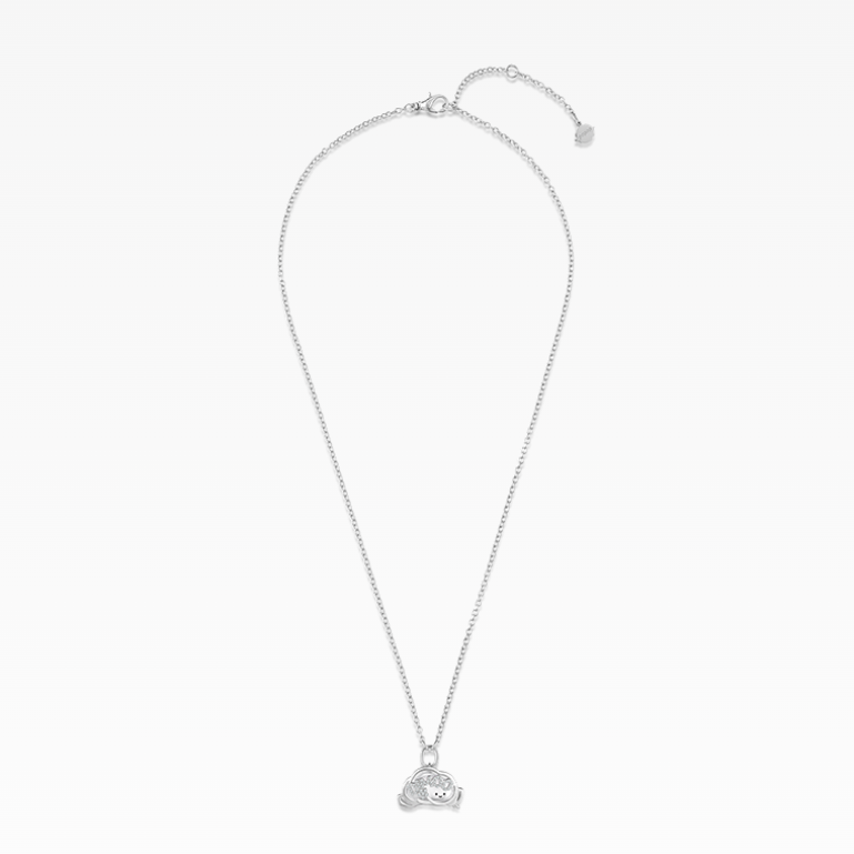 POPOP Dimoo Cloud Song Shell Dreamland Necklace with a heart pendant on a white background
