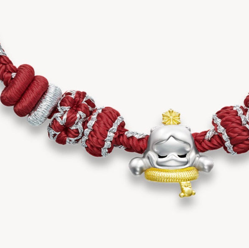 POPOP SkullPanda Soft Woven Fabric Silver Bracelet