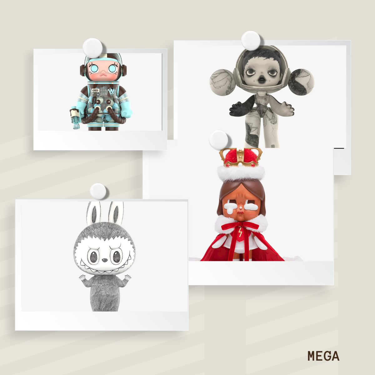 COLLAGE OF POP MART MEGA DOLLS