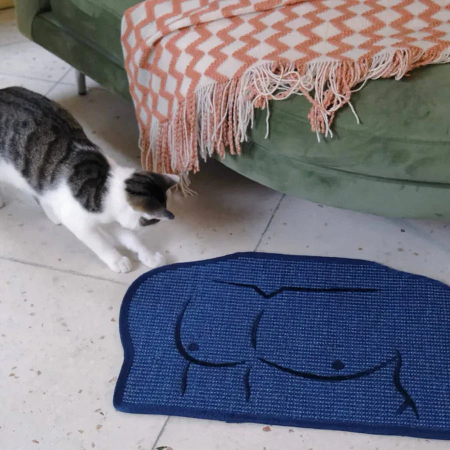 Sisal Cat Scratcher and Artistic Floor Mat | Fun Man Chest Embroidery Design