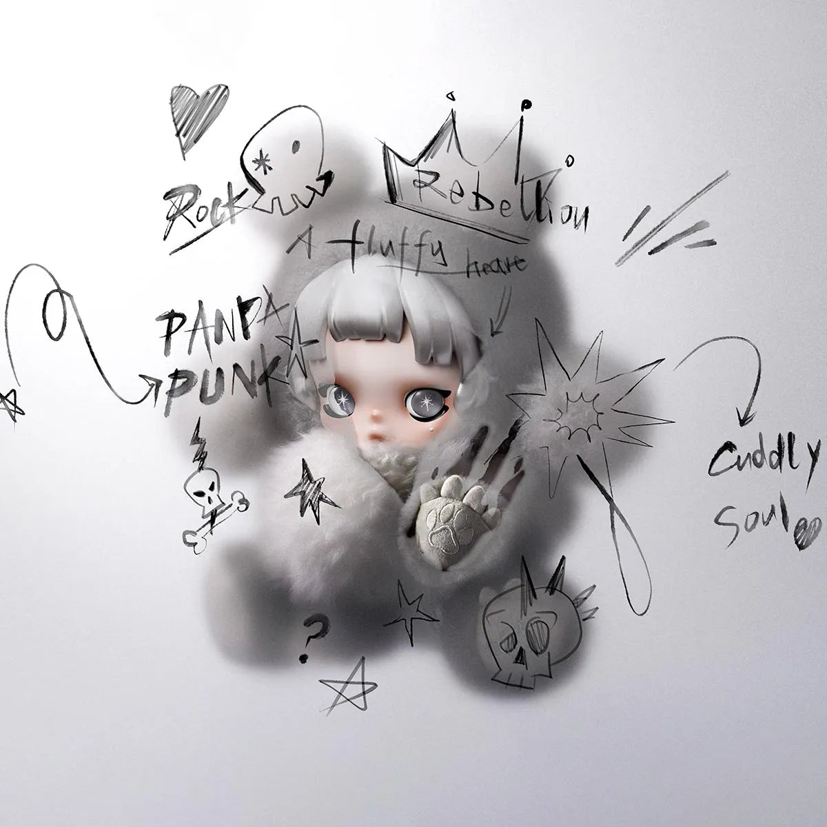 POP MART θ SKULLPANDA Punk Panda Plush Doll