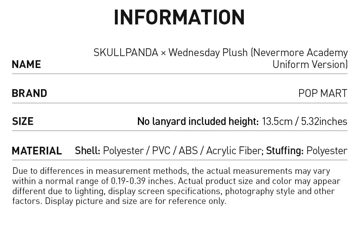 SKULLPANDA × Wednesday Plush (Nevermore Academy Uniform Version)