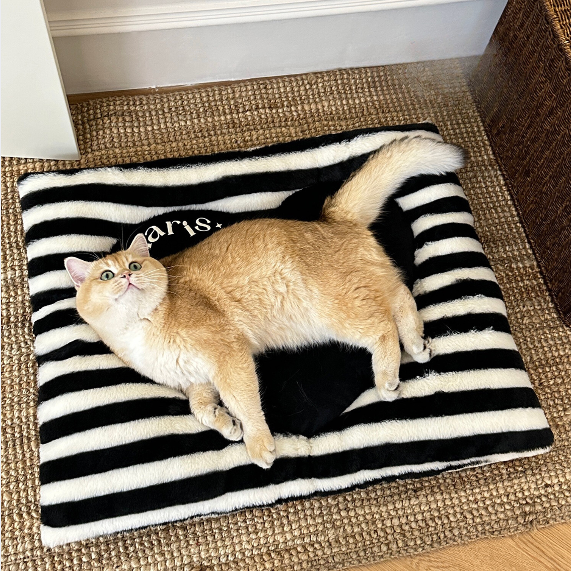 Cozy Cat Pillow Bed: Plush Black & Brown Stripes-brown