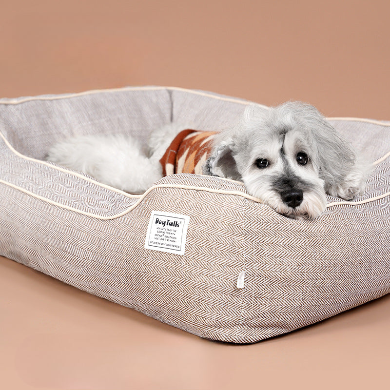 Removable and Washable Houndstooth Cat & Dog Bed