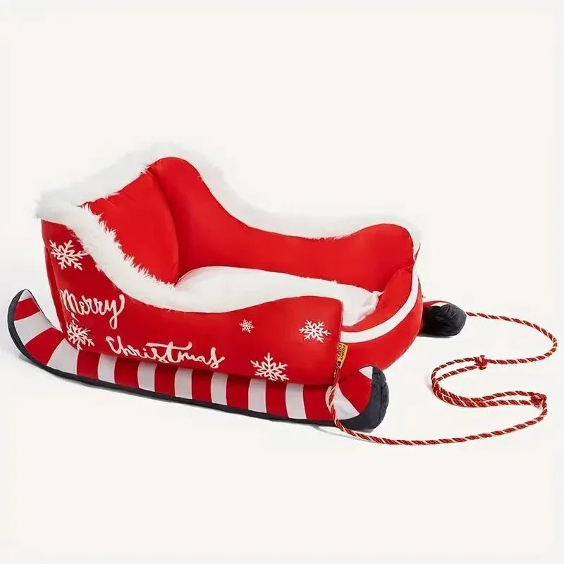 Christmas Sleigh Plush Cozy Dog Bed