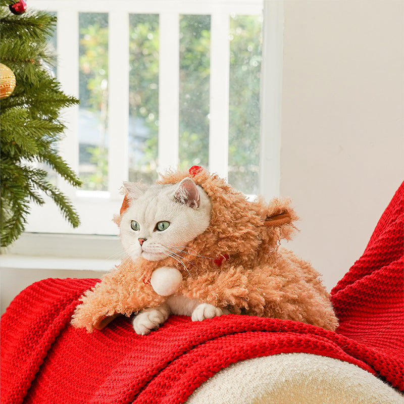 Christmas Soft, Warm Cat Reindeer Costume,Cat Cape,Pet Cape,Cat Costume - ri-son