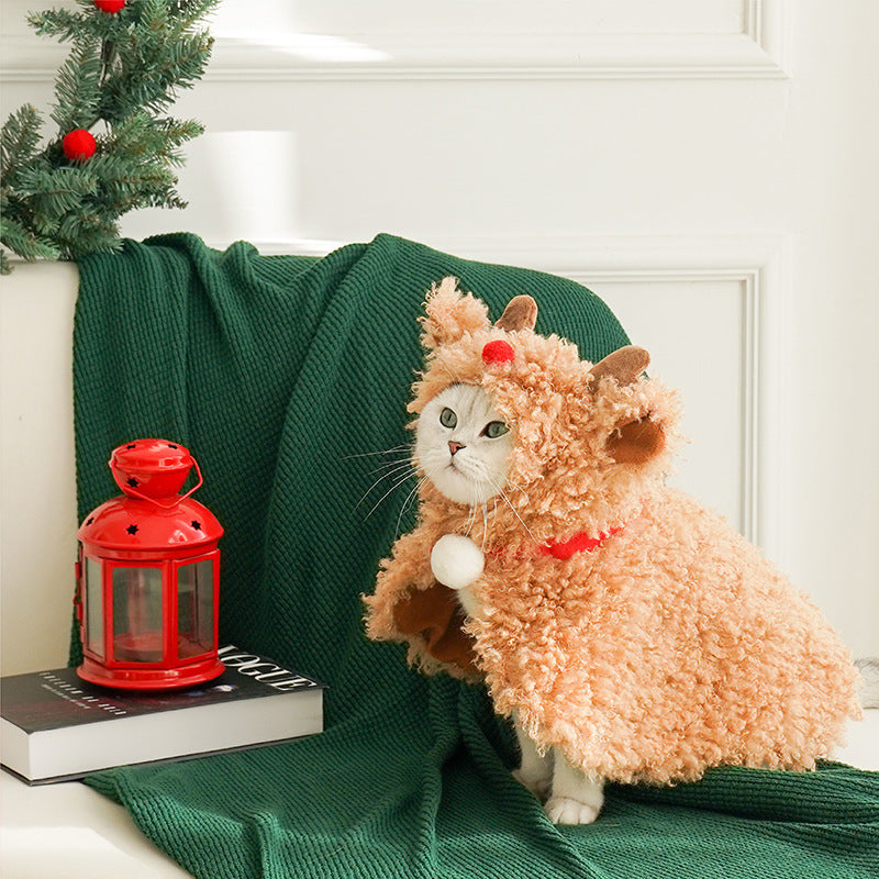 Christmas Soft, Warm Cat Reindeer Costume,Cat Cape,Pet Cape,Cat Costume - ri-son