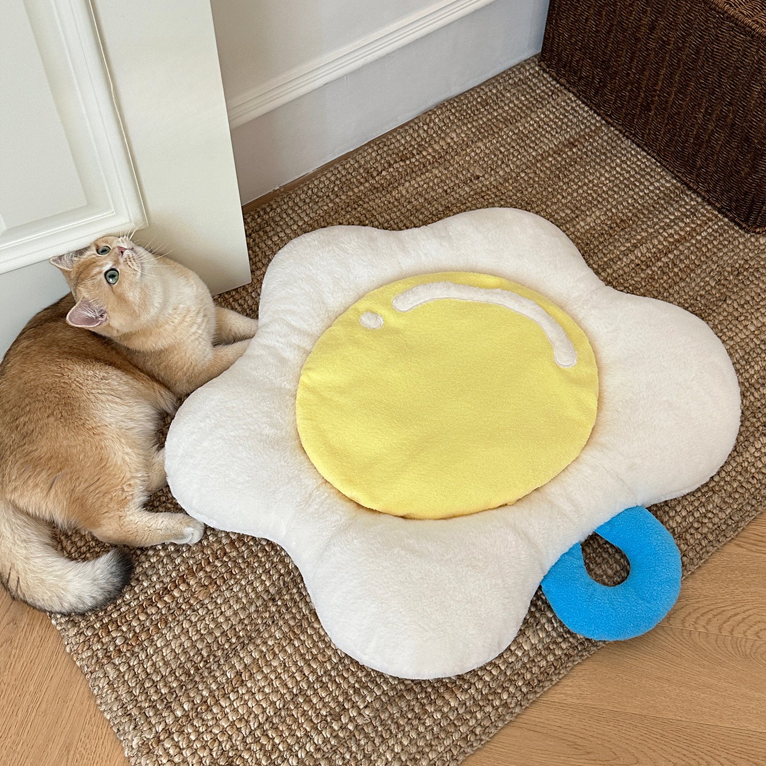 Sunny Side Up Cat Sleep Cushion & Beds with Crinkle Paper