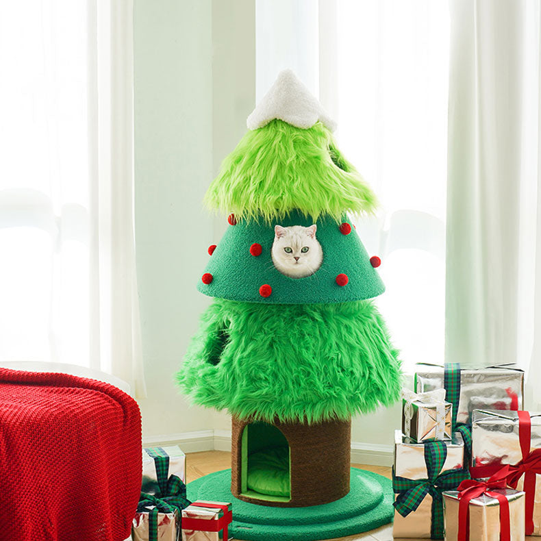 Christmas Tree Cat Tower with Scratching post