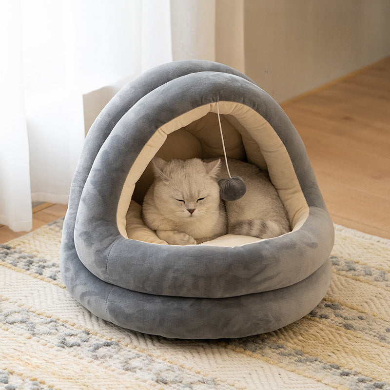 Zeze Cozy Mongolian Yurt Cat Beds with Playful Fur Ball