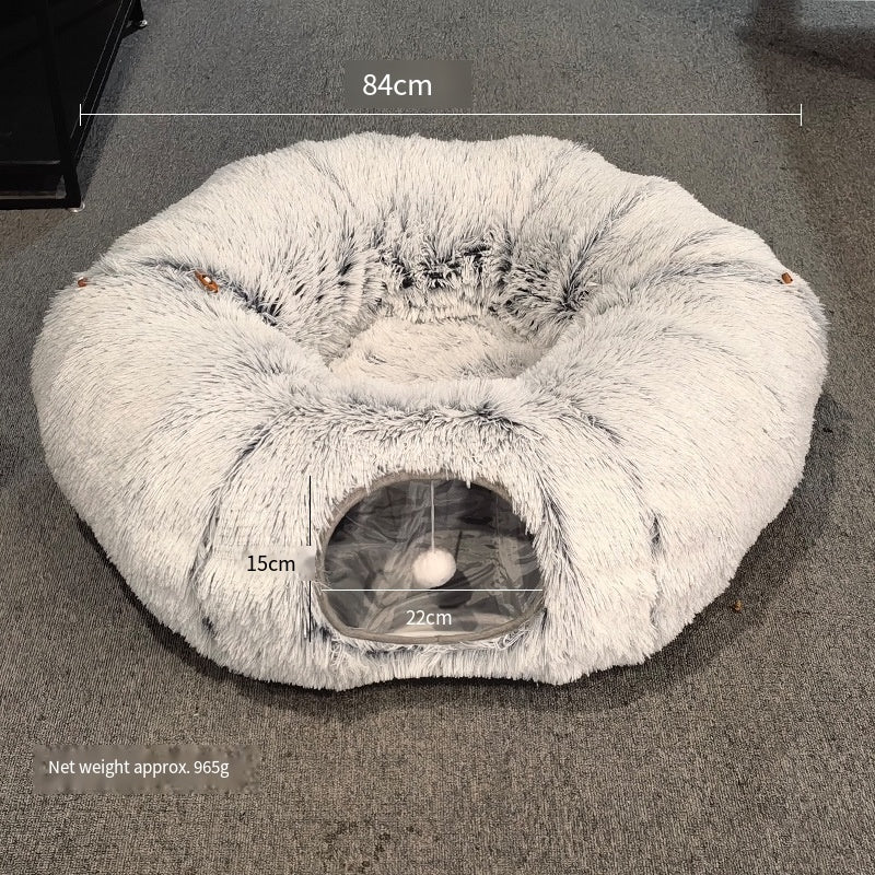 Plush Cat Donut Tunnel & Opened Bed