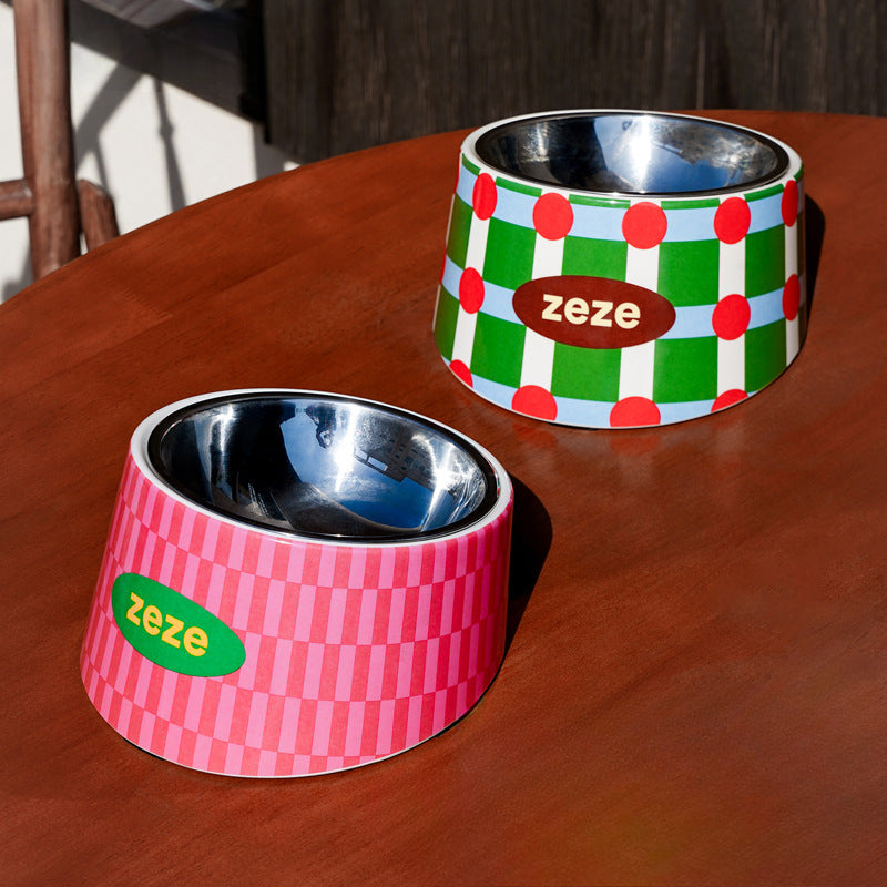 Zeze  Dual Tone Pet Bowls with Patterns Ergonomic Design