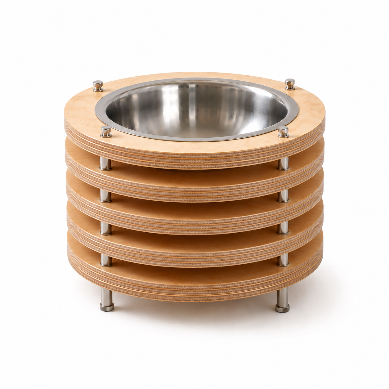 Wooden Elevated Pet Feeder with Stainless Steel Bowls