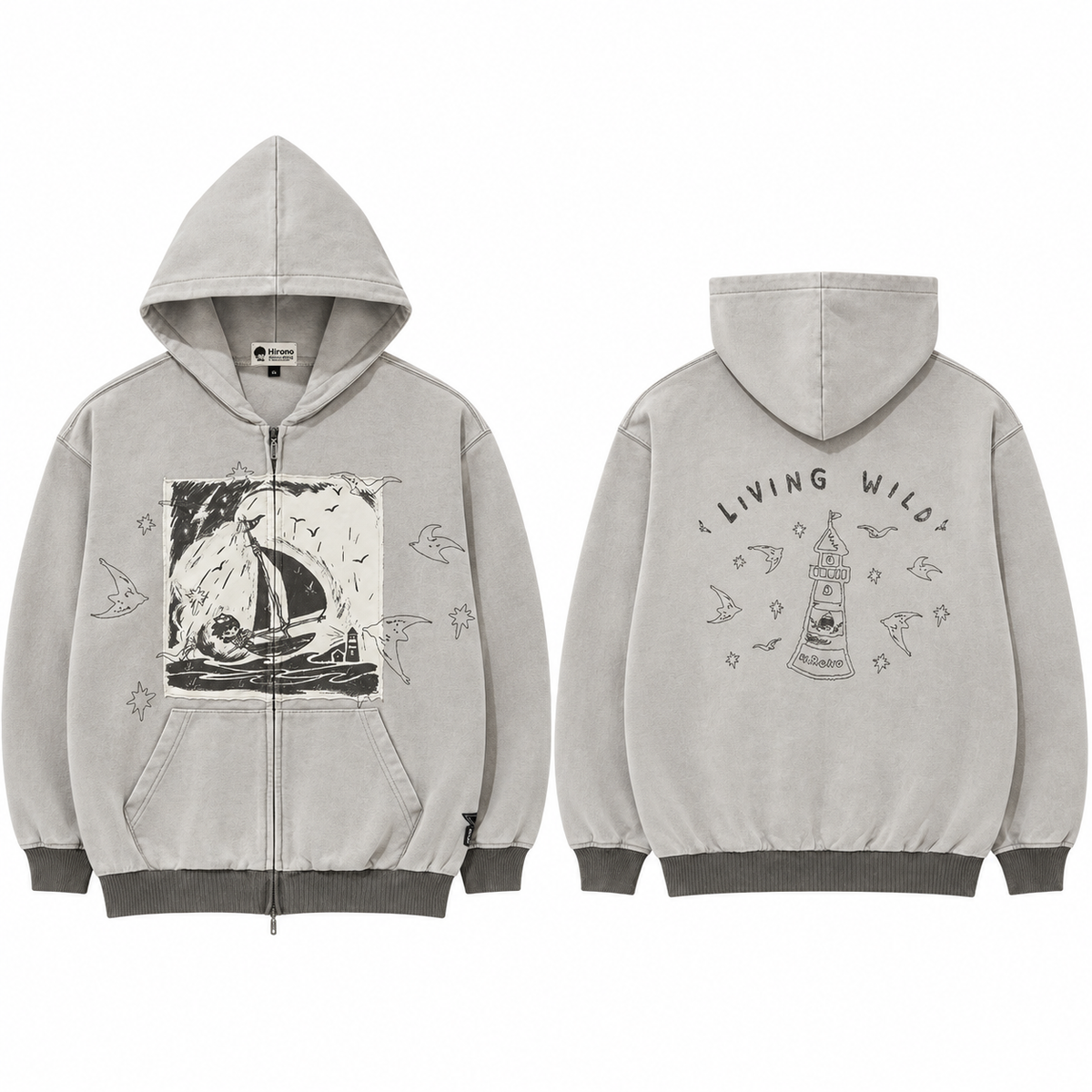Hirono Living Wild “Song of the Sea” Patchwork Zip-Up Hoodie