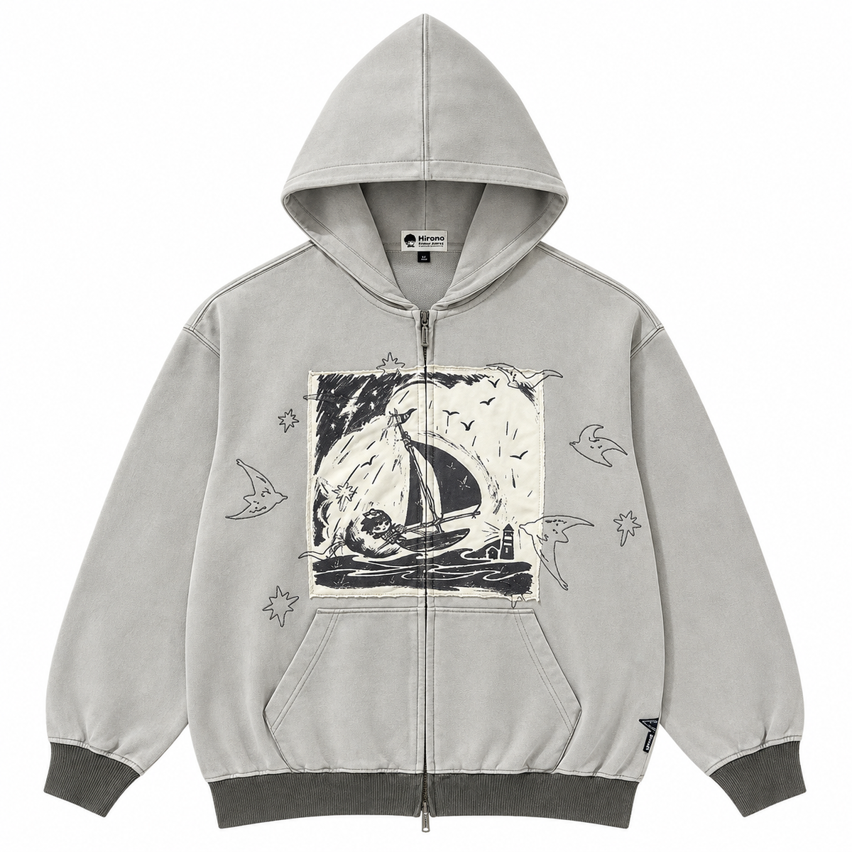 Hirono Living Wild “Song of the Sea” Patchwork Zip-Up Hoodie