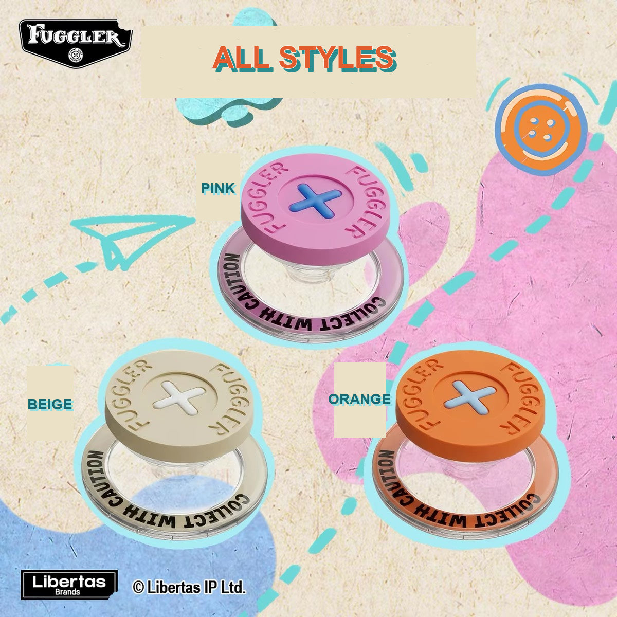 Fuggler button phone holder all styles orange beige pink English display image