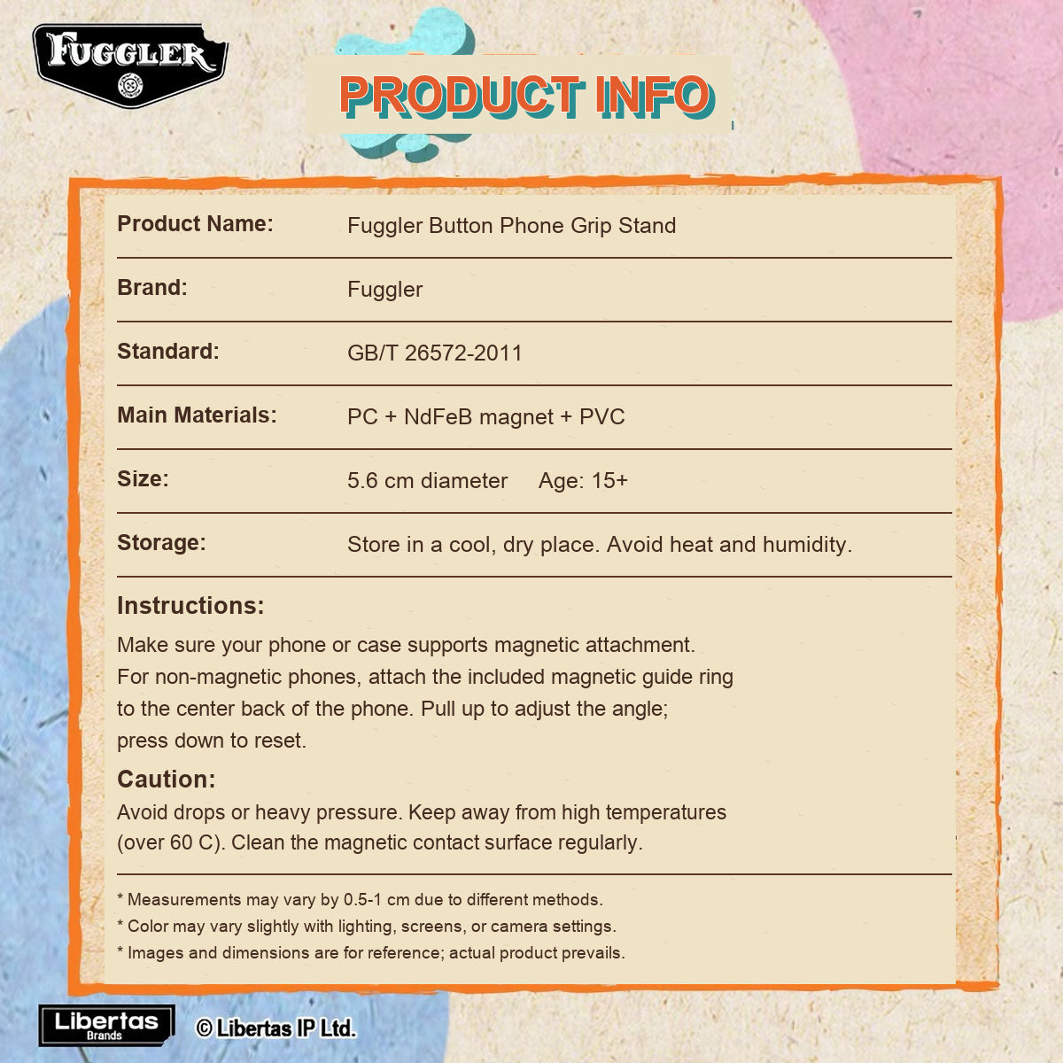 Fuggler button phone holder English product information size material age and usage instructions