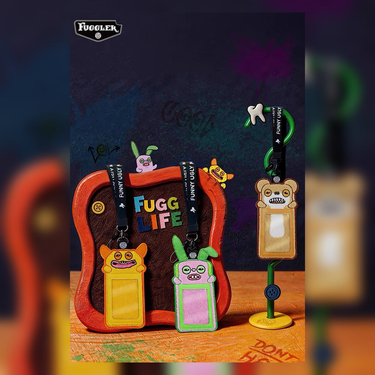 Fuggler Funny Ugly Monster ID card holders displayed in a lifestyle scene