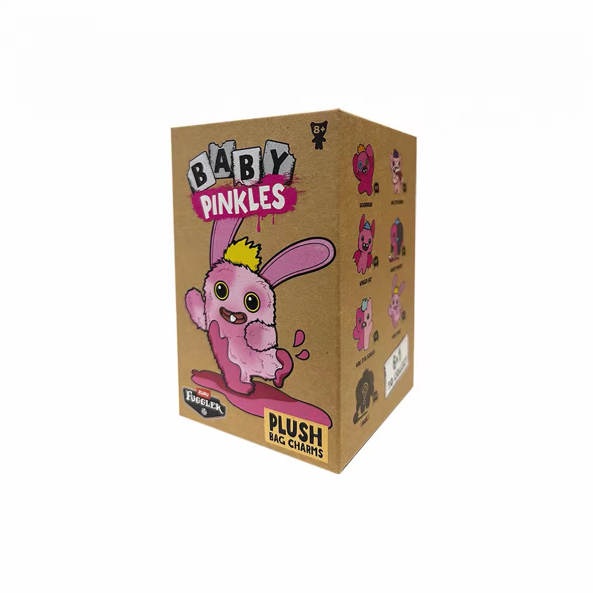 Box of Baby Pinkles plush bag charms on a white background