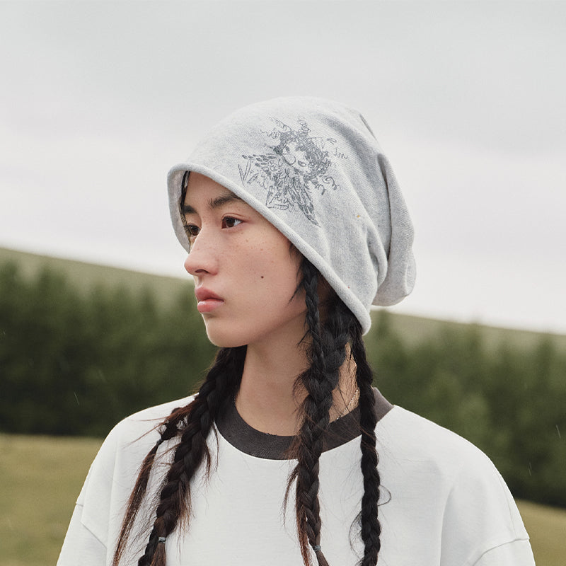 POP MART HIRONO Whisper Within cement gray beanie showing HIRONO character artwork