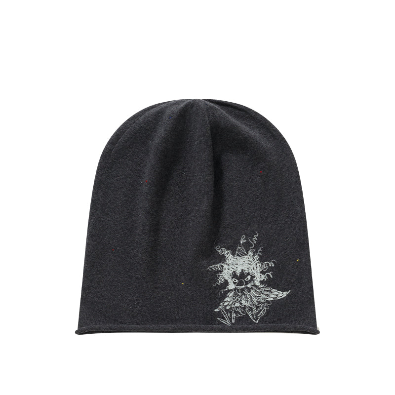 POP MART HIRONO Whisper Within beanie in charcoal gray with HIRONO character artwork