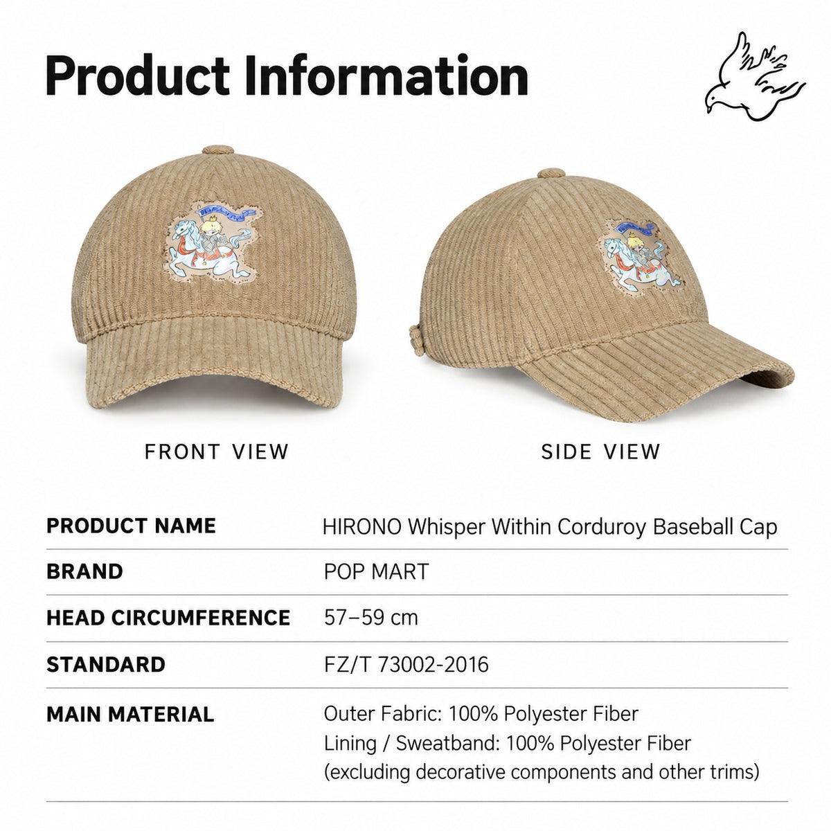English product information for HIRONO Whisper Within cap