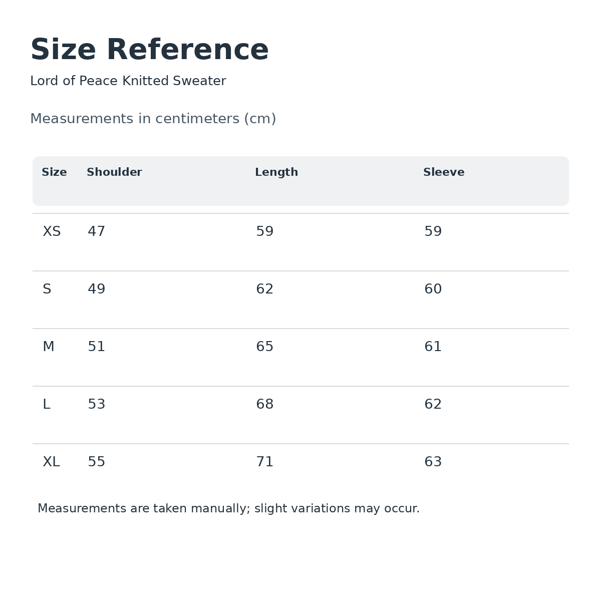 Hirono sweater English product specifications and size reference